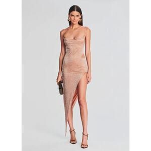 Retrofete x Maya Mashiah Topaz Dress Glass Beaded Dusty Peach MSRP $1995